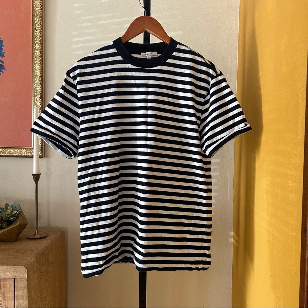 Madewell‎ Striped Boxy Tee Coastal T-Shirt Classic Blue White Oversized Shirt XS